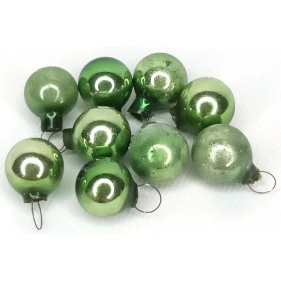 MCM Christmas Ornament Set Of 9 Feather Tree Green Glass Shiny Brite 1950s - Picture 1 of 7